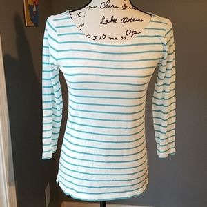 NWT J. Crew Striped Knit Top Sz XXS Teal & White